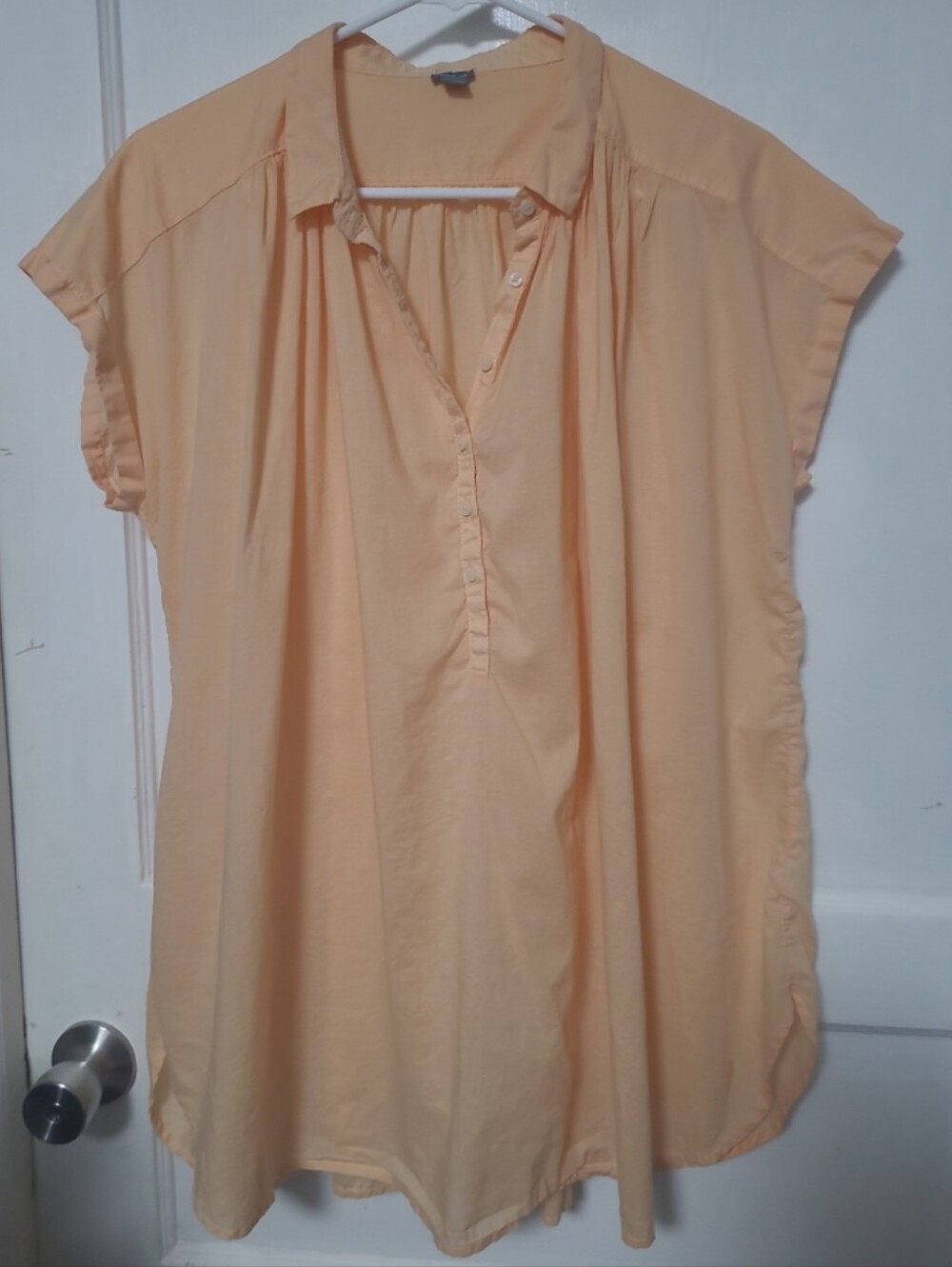 Aerie Oversized Peach Button-Front Short Sleeve Blouse Top LIGHTWEIGHT MEDIUM